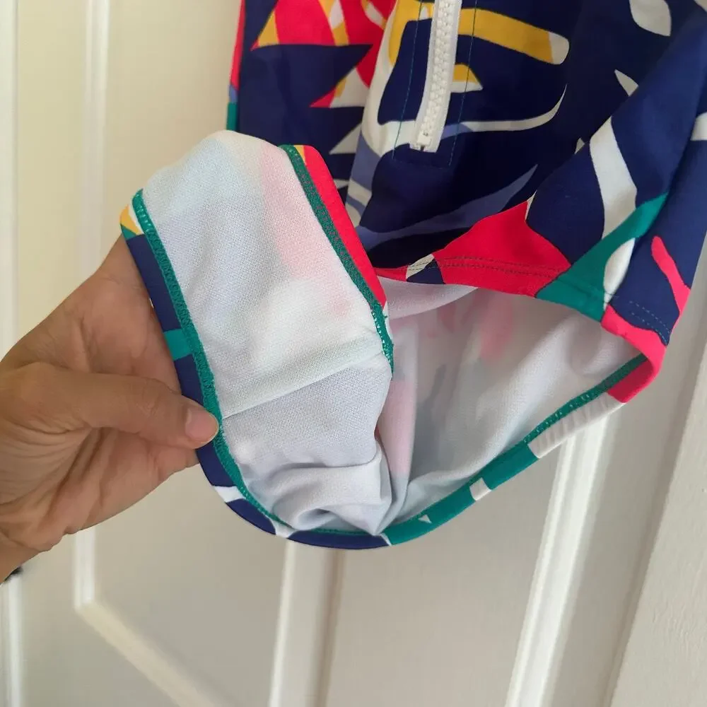 Joy Lab Front-Zip‎ One-Piece Swimsuit Multicolored Retro Size Small